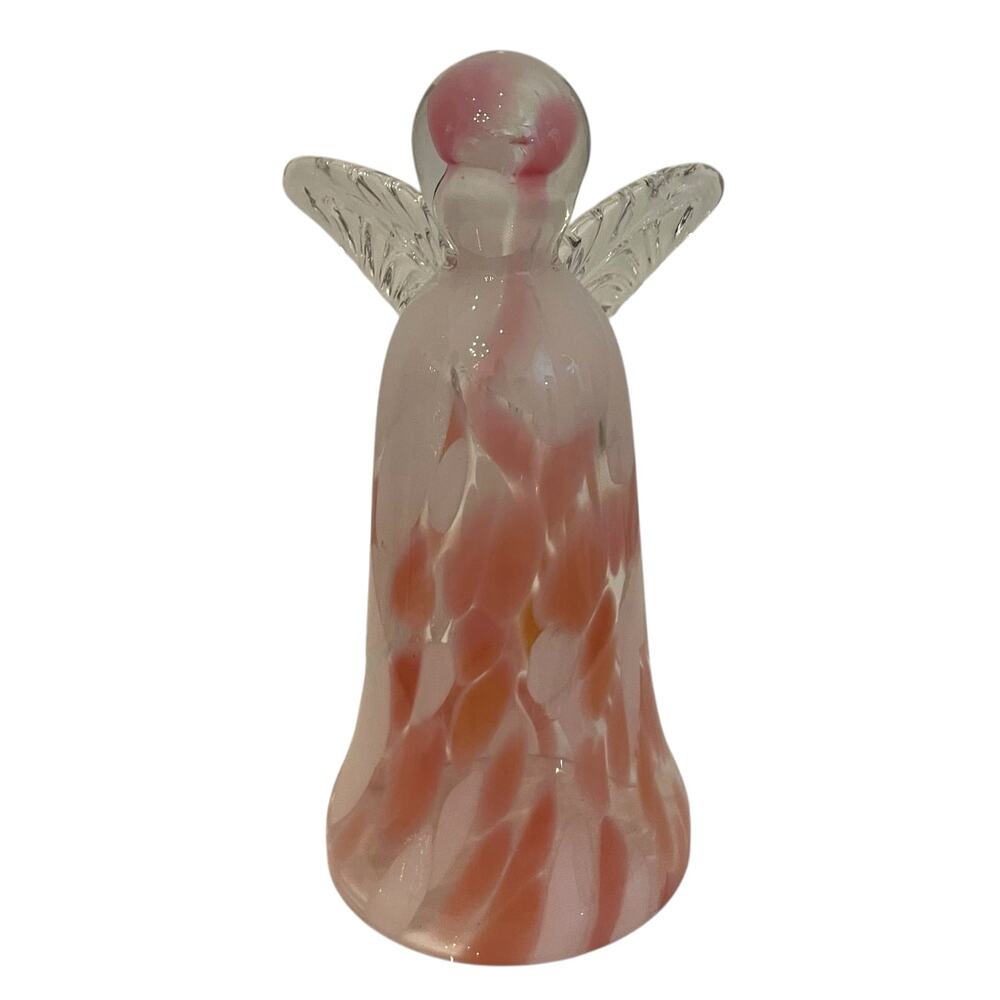 Hand Blown Poland Art Glass CHRISTMAS ANGEL 7in Pastel Pink & White Marbled New